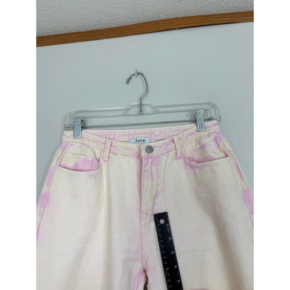 Fate Jeans Women Medium Pink Tie Dye Acid Wash Distressed Raw Hem Straight Leg - Picture 3 of 8